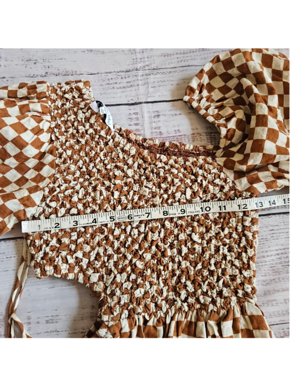 Sofie The Label Brown Cream Checkered Crunchy Cut Out Midi Dress Womens Small - Picture 5 of 6